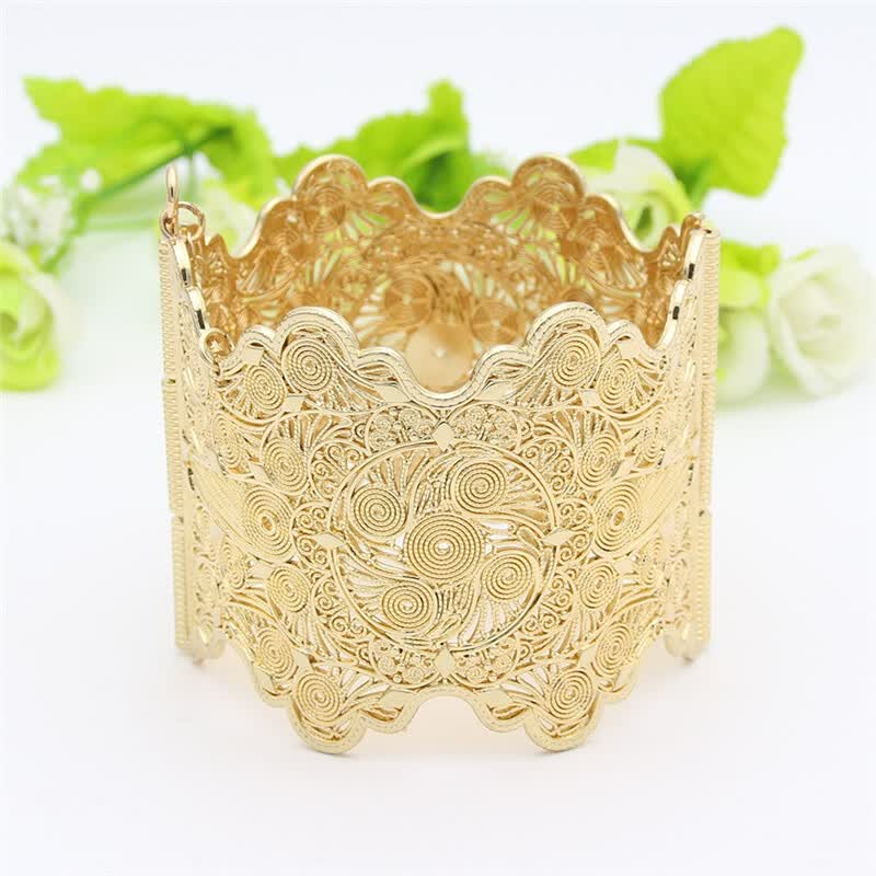 Vintage Arab Women Bracelet Armlet Wave Edge Plus Size Bangle Vintage Arab Women Bracelet Armlet Wave Edge Plus Size Bangle Open Type Hollow Flower Gold Color