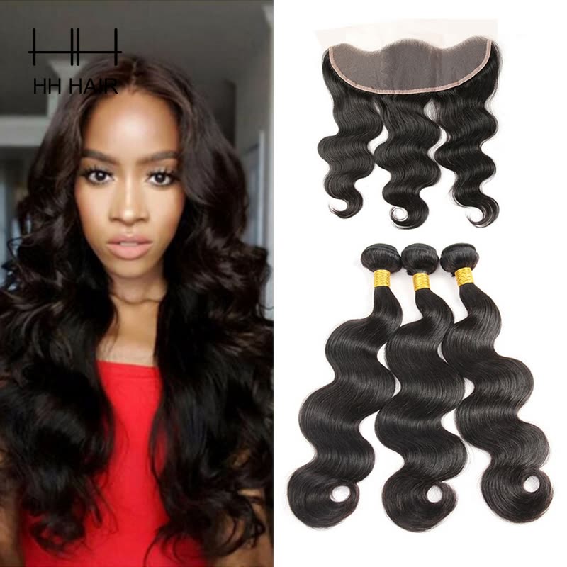 HHHair Brazilian Virgin Hair Body Wave With Lace Frontal Closure Ear To Ear...