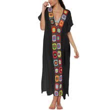 -Vestido estampado sexy con cuello en V en la playa Vestido sin espalda con tirantes blancos Sin mangas Ahueca hacia fuera Verano Mujeres Vestidos de playa on JD