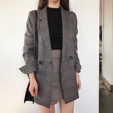 coats-jackets-Chaqueta casual a cuadros vintage para mujer, chaqueta de cuadros de algod&oacute;n de manga larga en oto&ntilde;o, chaqueta a cuadros on JD