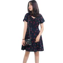 -Vestido ajustado con cuello en V y manga corta con cuello en V y estampado de cereza para mujer on JD