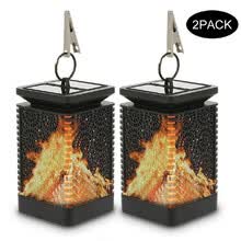 -2 UNID Powered LED Luces de la noche Luces de la linterna solar Dancing Flame Impermeable Colgante de la l&aacute;mpara de la linterna al aire libre Auto On / Off Landscap on JD