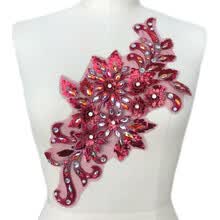 patches-Rhinestone Lace Dark Red Beaded Applique with Sequins DIY Fabric Trim for Clothes Accessories Hardware Exquisite 3D on JD