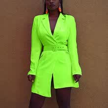 -Vestidos de ne&oacute;n de oto&ntilde;o Cuello vuelto para mujer Conjuntos de 2 piezas Conjunto formal elegante Mini vestido de manga larga High Street con cintur&oacute;n Ropa on JD