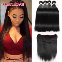 bundles-with-closure-Brazilian Virgin Hair Straight 4 Bundles with Lace Frontal Ear to Ear Natural Hairline 13*4 Frontal with Human Hair Weaves 5pcs/L on JD