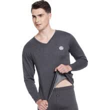 -Camisa de la ropa interior t&eacute;rmica de siete lobos hombres solo oto&ntilde;o e invierno invisible con cuello en V estirar delgado m&aacute;s terciopelo grueso ropa de oto&ntilde;o pieza &uacute;nica 99297 gris oscuro XL on JD