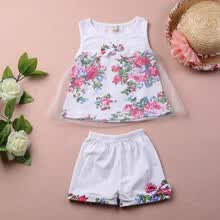 girl-clothing-CANIS @ Summer Pretty Baby Girls Kids Suits Floar Sleevess Tulle Bow Tops + Pantalones Cortos Ropa Set Sz1-5Y on JD