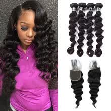 bundles-with-closure-Amazing Star Loose Wave Brazilian Virgin Hair 4 Bundles con cierre sin procesar virginal del pelo Weave Nueva llegada Shedding gratis on JD