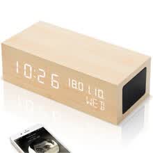 men-watches-C&oacute;digo Shi reloj despertador inal&aacute;mbrico Bluetooth altavoz creativo reloj despertador electr&oacute;nico subwoofer de madera tel&eacute;fono m&oacute;vil equipo reproductor BT08 bamb&uacute; madera pantalla blanca on JD