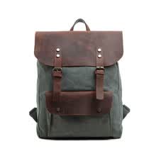 backpacks-Retro canvas shoulder bag women canvas backpack for men and women school bag with genuine leather famous brand travel backpack on JD