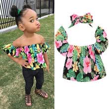 girl-clothing-US Floral Toddler Baby Girls Kids Off Shoulder Tops Shirt Romper+Headband Outfit on JD