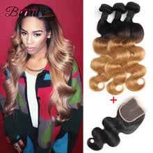 bundles-with-closure-Ombre Malaysian Hair T1B/27 3 Bundles With Closure Muse Lady Beauty Hair Products Blonde Weave Bundles Malaysian Body Wave on JD