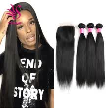 bundles-with-closure-Brazilian Straight Hair 3 Bundles With a Free Part Lace Closure 100% Unprocessed Human Hair Bundles Natural Color on JD