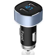 car-charger-ifound - cargador para autom&oacute;vils, encendedor de cigarrillos con potencia 4.8A Interfaz USB dual, detector de voltaje, luz de ambiente (azul oscuro  negro  gr on JD