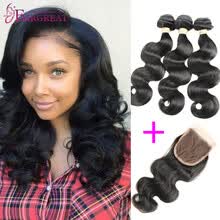 875071956-Brazilian Virgin Hair Body Wave With Closure 3 Bundles Brazilian Body Wave With Closure Fairgreat  Hair Products Human Hair Weave on JD