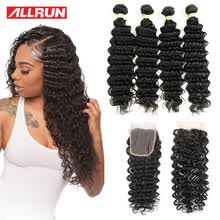 bundles-with-closure-7A Grado Brasile&ntilde;o de la Armadura del Pelo Bundles Pelo Brasile&ntilde;o de la Onda Profunda con Cierre de Cord&oacute;n Brasile&ntilde;o Tejido Rizado Tejer Del Pelo Humano on JD